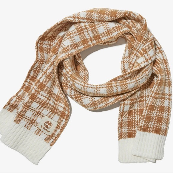Timberland NWT Scarf Buffalo Plaid Beige  10" x 65" - Picture 1 of 4